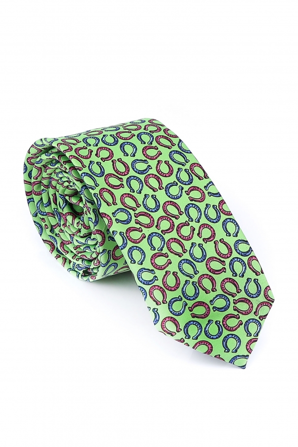 Cravata Slim din matase verde cu potcoave
