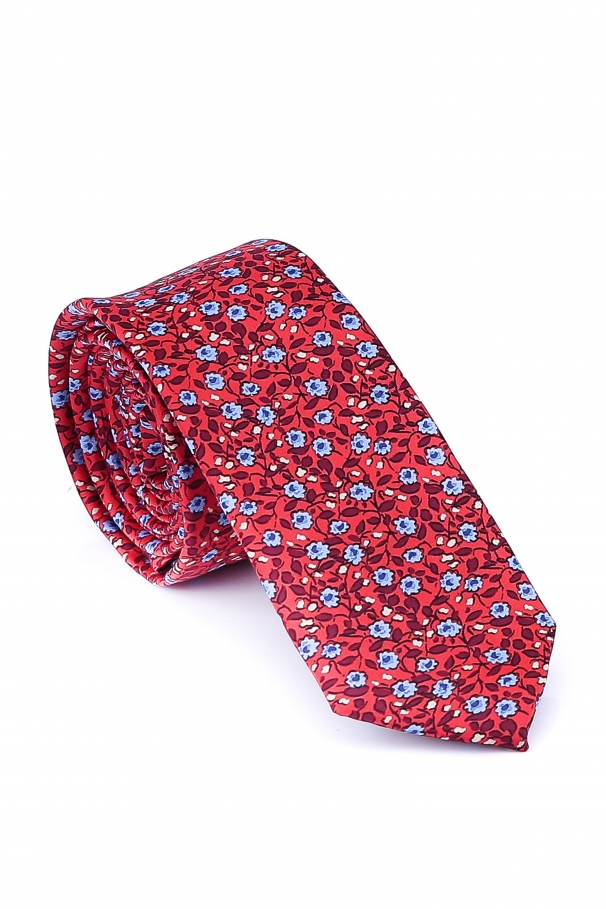Cravata Slim din matase rosie cu flori