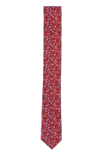 Cravata Slim din matase rosie cu flori