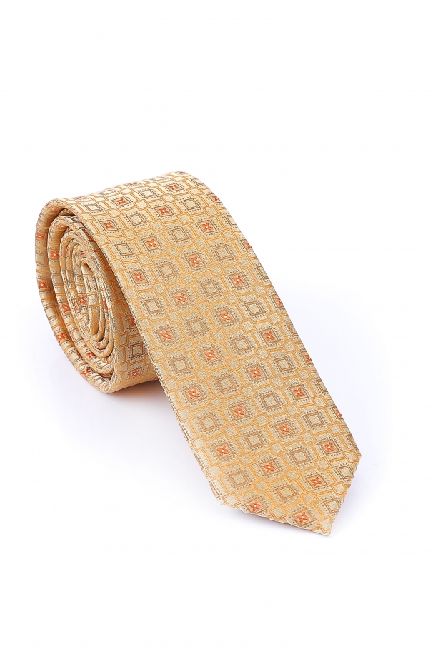 Cravata Slim din matase cu dreptunghiuri ivory si portocali