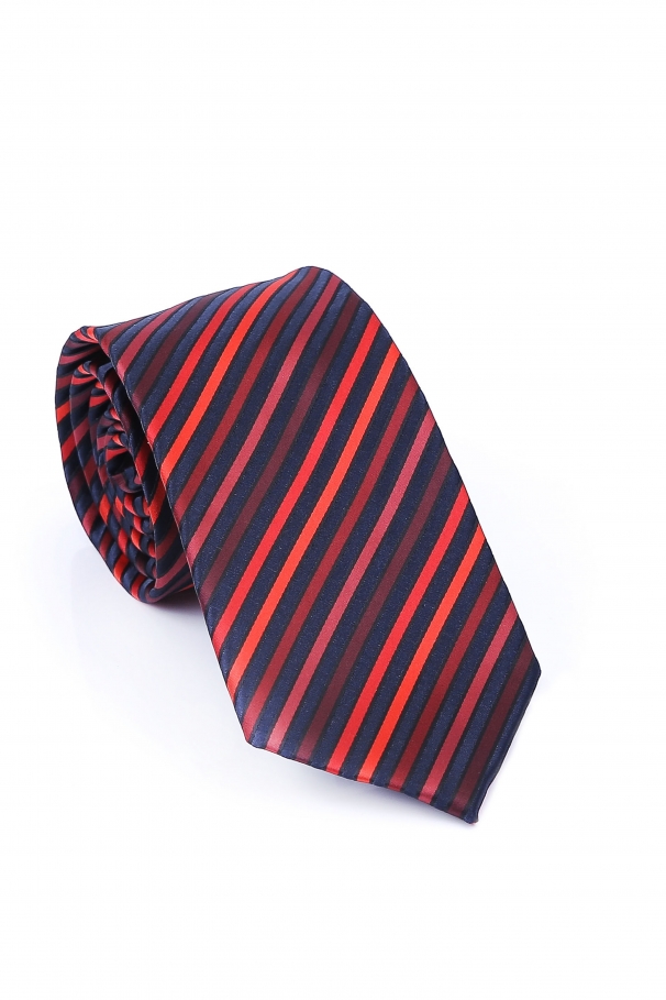Cravata clasica neagra in dungi rosii