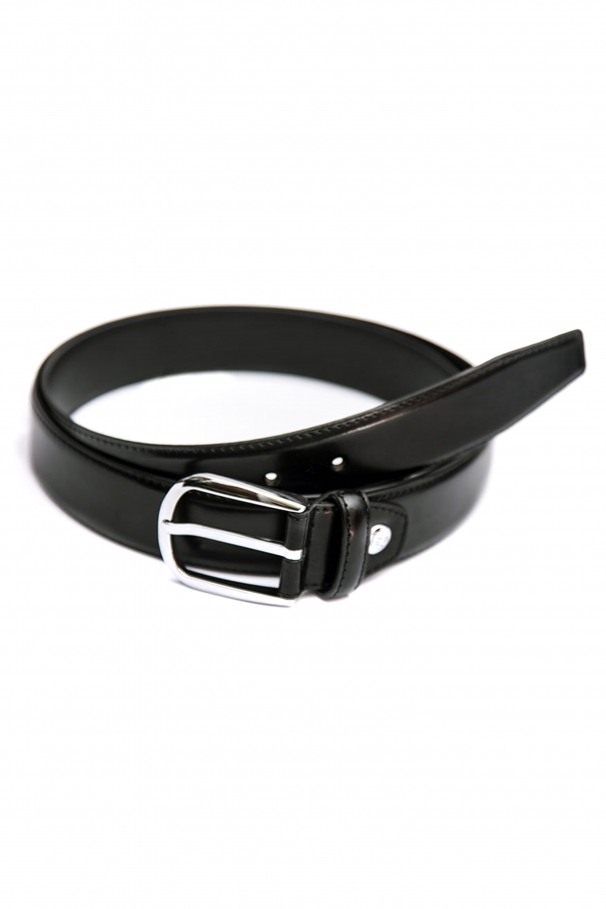 Black leather belt with stainless steel buckle