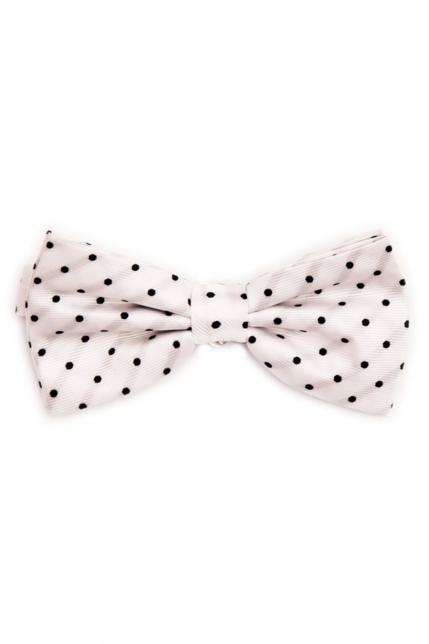 Silver silk bow tie with black dots by Grazie Filipeti