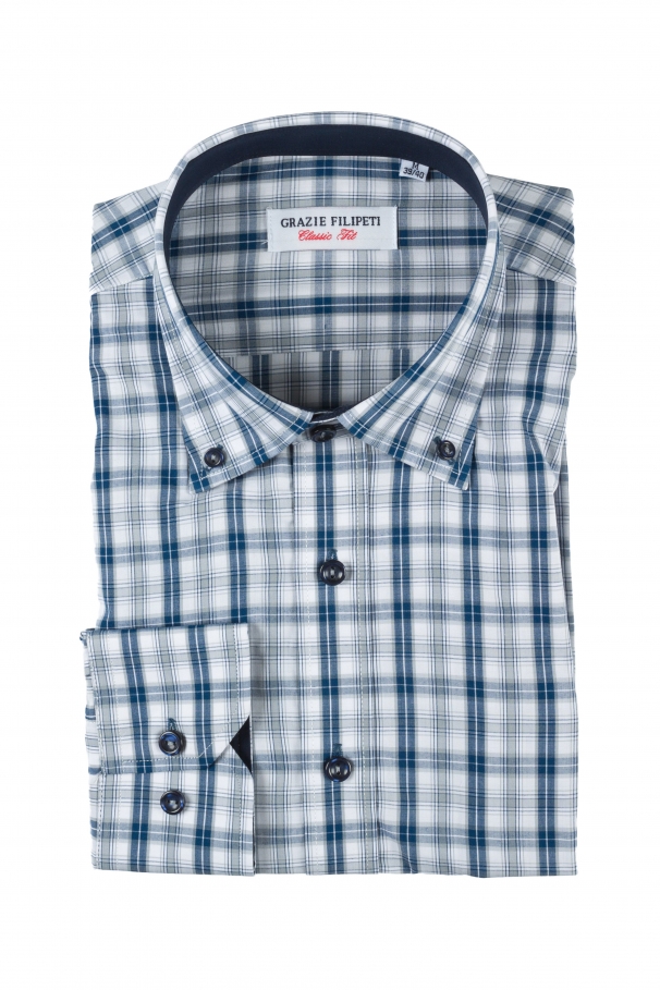 Blue checked casual shirt with blue buttons
