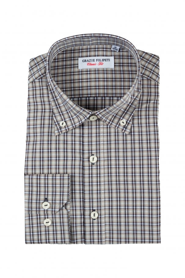 Brown checked classic fit shirt with white lines