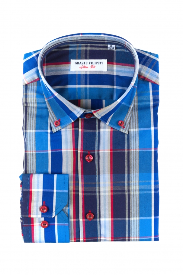 Camasa slim fit in carouri albastru electric