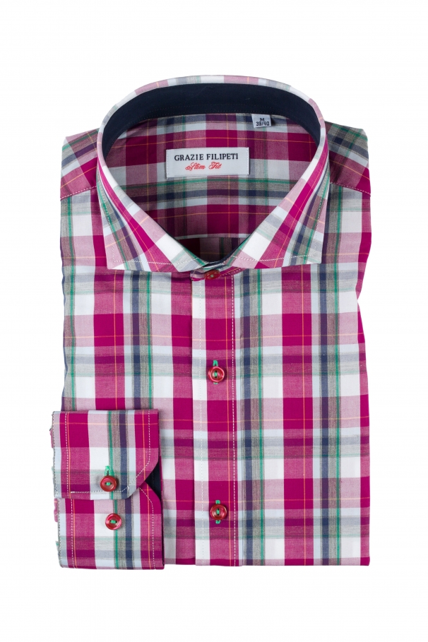 Camasa slim fit in carouri ciclam si alb