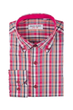 Magenta and grey checked shirt with buttons