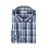 Blue and grey checked shirt with dark blue buttons