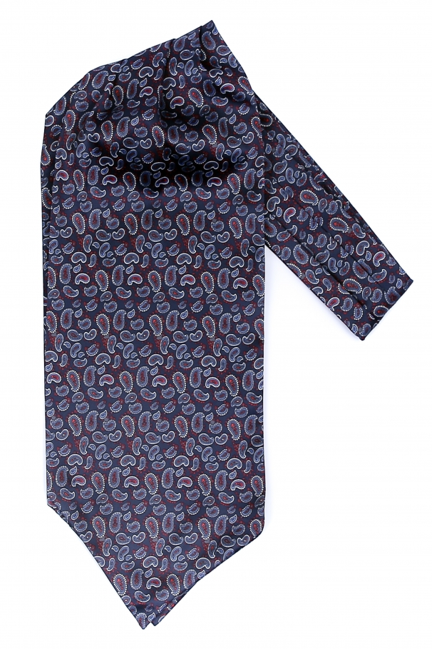 Esarfa ascot bleumarin cu modele paisley si puncte rosii