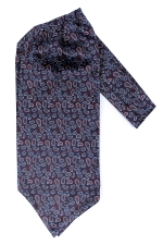 Esarfa ascot bleumarin cu modele paisley si puncte rosii