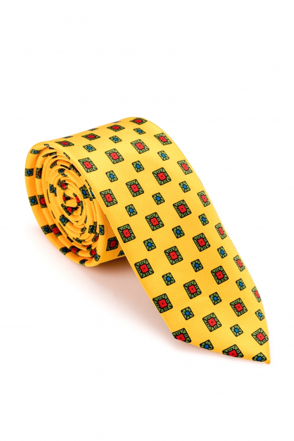 Yellow silk tie with squares