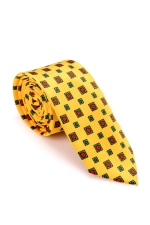 Yellow silk tie with squares