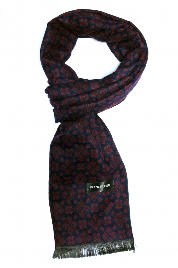 Esarfa din casmir cu modele in nuante de bleumarin si bordo