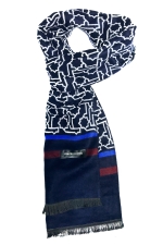 Dark blue cashmere scarf with white models by Grazie Filipeti