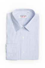 Navy blue and white checked shirt with buttons