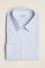 Navy blue and white checked shirt with buttons