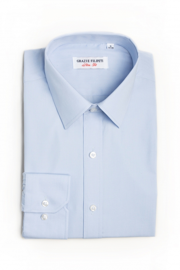 Cămașă slim fit din bumbac bleu uni