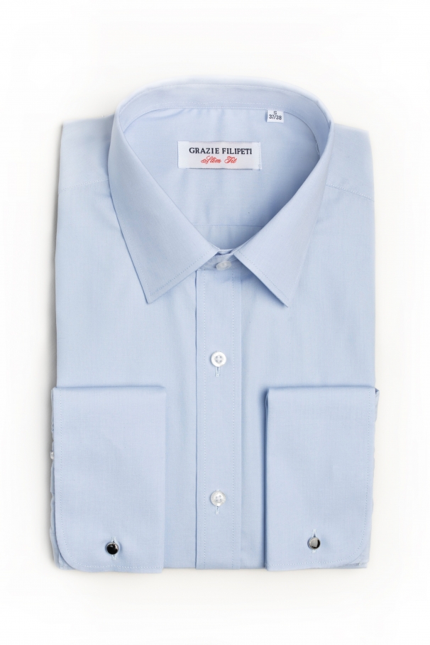 Cămașă slim fit cu butoni bleu uni
