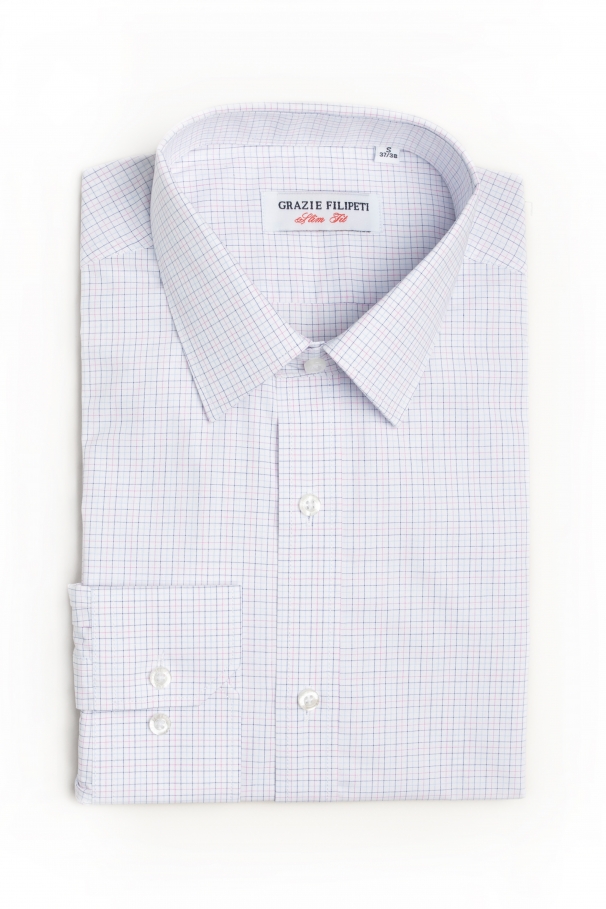 Cămașă slim fit în pătrate bleu și roz