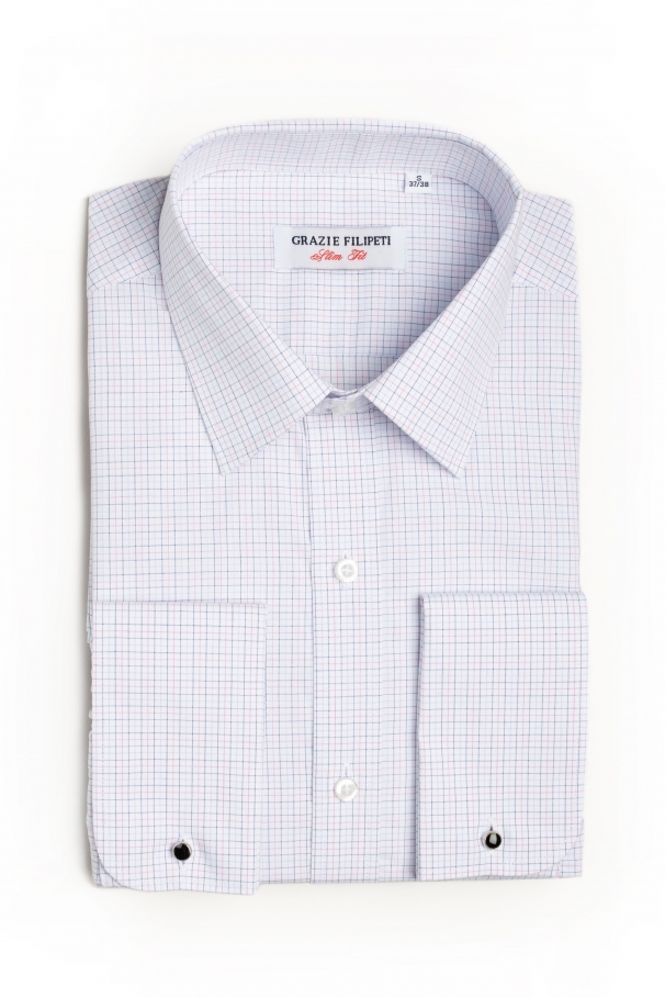 Blue and pink squares shirt with cufflinks