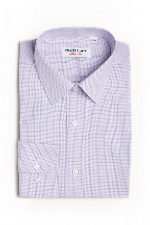 Cămașă slim fit în pătrățele bleu și roz
