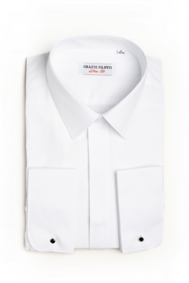 Cămașă albă slim fit cu guler clasic și butoni
