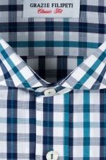 Sapphire blue checked shirt with white lines