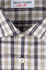 Brown checked shirt with pearl buttons