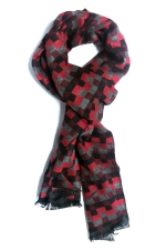 Cashmere scarf with burgundy red and gray squares