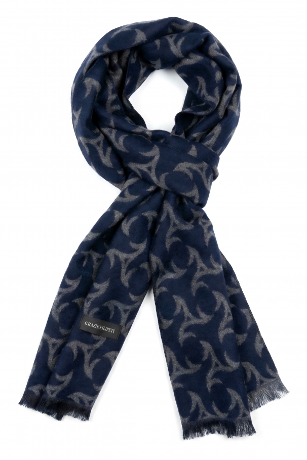 Navy blue cashmere scarf with patterns