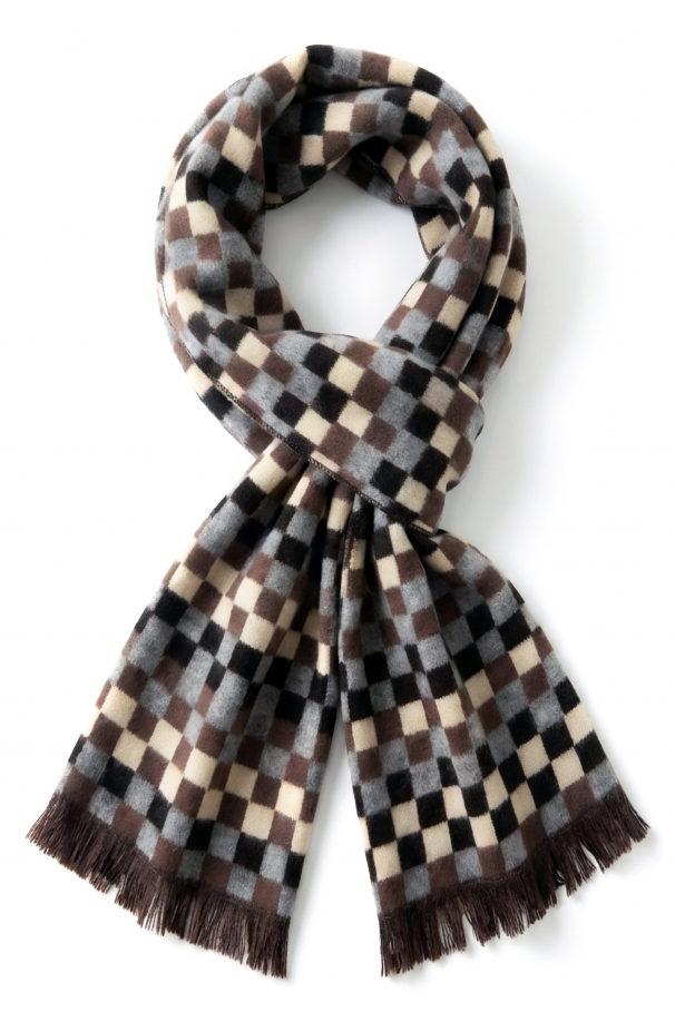 Gray cashmere scarf with squares
