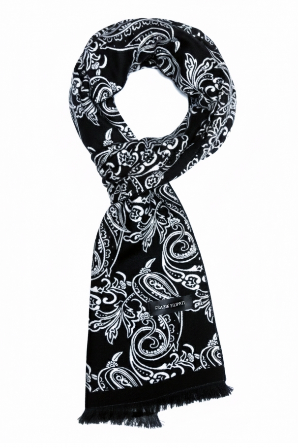Blue ascot scarf with blue & white circles by Grazie Filipeti